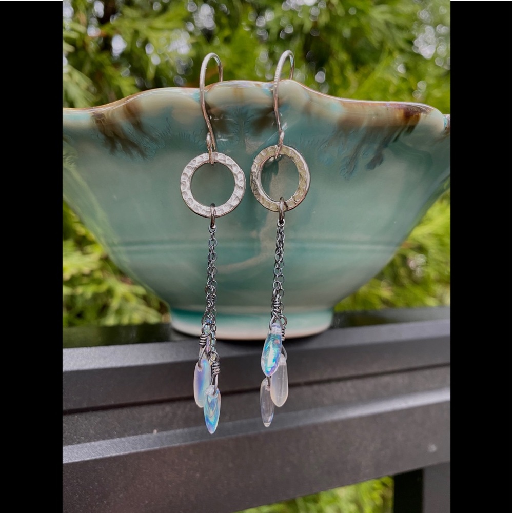 Czech dagger earrings with oxidized sterling